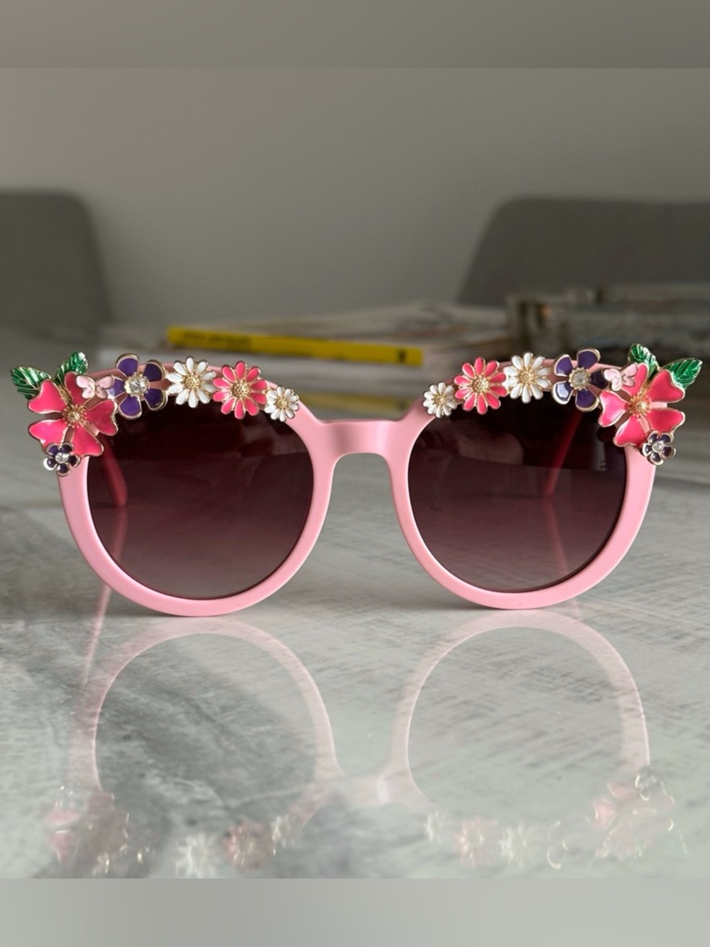 LoveShackFancy Ravi 1155 Peony Pink Round Sunglasses